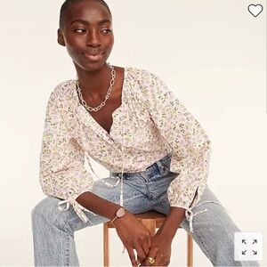 J. Crew Floral Tie-Sleeve Blouse